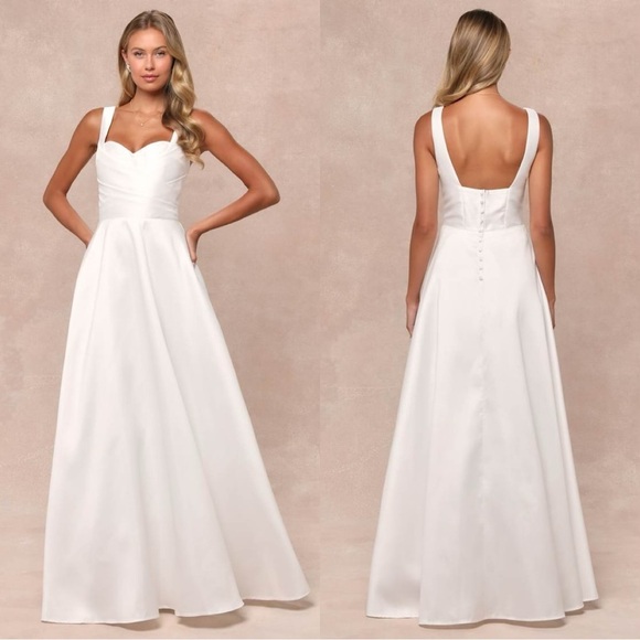 Size‎ XL - Lulus Modern Affection White Taffeta Pleated Sleeveless Maxi Dress - Picture 1 of 10